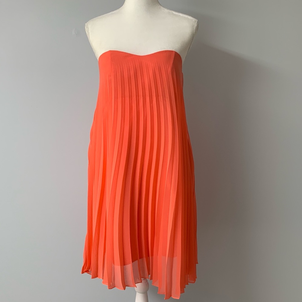 Lavender Brown Ruffle Strapless Midi Dress NWT